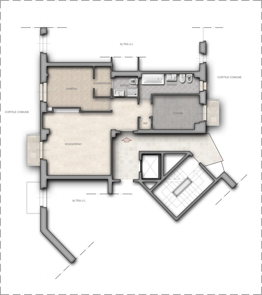 Stato di fatto. Gli Architetti di Auria, hanno realizzato questo progetto al fine di trasformare un bilocale in trilocale, massimizzando ogni angolo dell'immobile.Gli Architetti di Auria, hanno realizzato questo progetto al fine di trasformare un bilocale in trilocale, massimizzando ogni angolo dell'immobile.